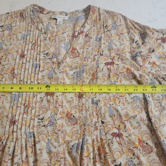 Coldwater Creek Pintuck Henley Tunic 2X Forest Animal Bunny Owl Deer Top - Picture 9 of 12